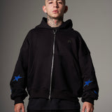 Double Zip Hoodie Boxy fit  Blue stars