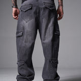 JEANS BAGGY 8 BOLSILLOS PARCHE GRIS OSCURO