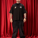 Camiseta Negra Oversize Fuego  250 gramos