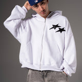 Double Zip Hoodie Boxy fit estrellas negras