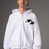 Double Zip Hoodie Boxy fit estrellas negras