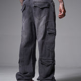 JEANS BAGGY 8 BOLSILLOS PARCHE GRIS OSCURO