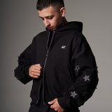 Double Zip Hoodie Boxy fit  Leather stars
