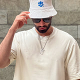 Bucket hat blanco flor azul  14263