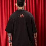 Camiseta Negra Oversize Logo rojo 250 gramos